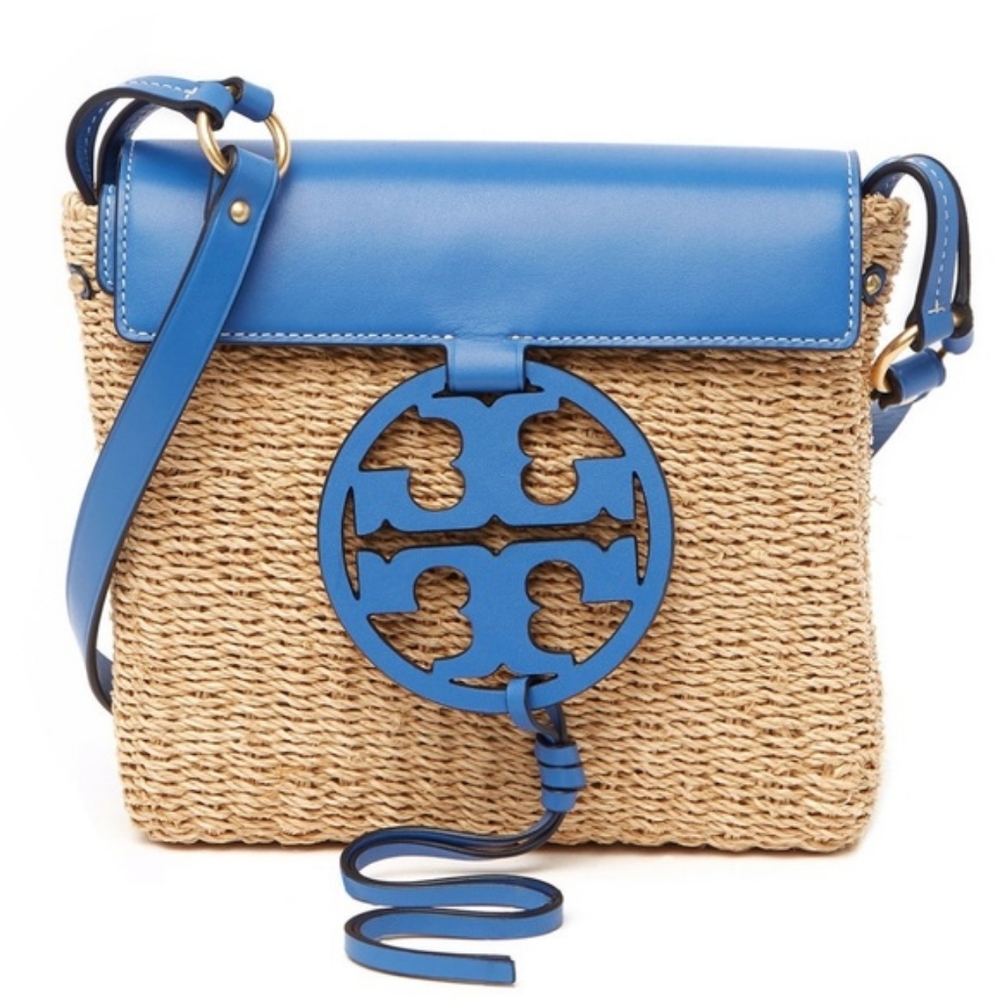 NWT TORY BURCH MILLER STRAW CROSSBODY BAG IN REGAL BLUE